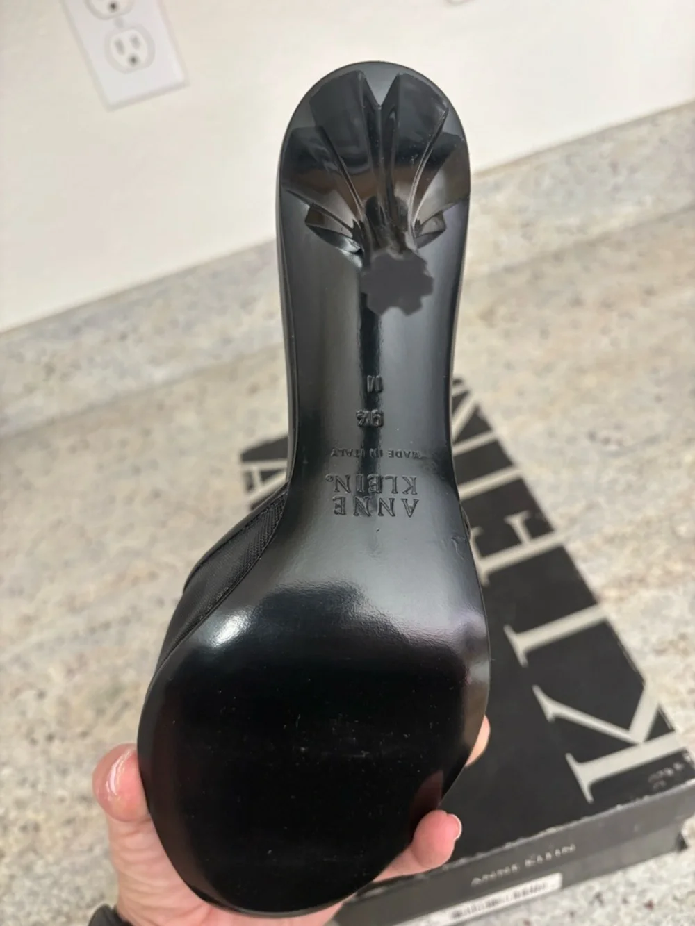 Anne Klein Black Rosette Mesh Slide Heel